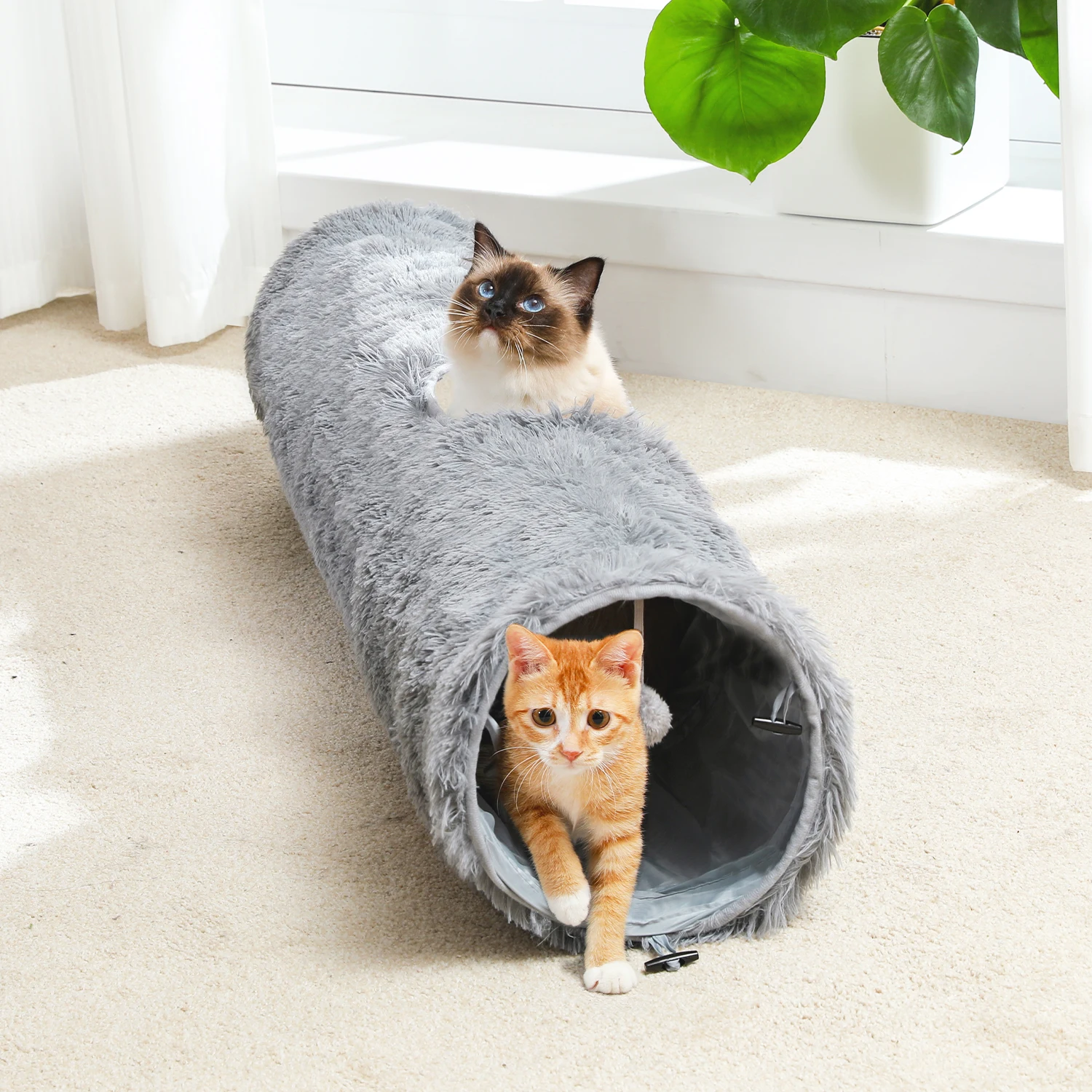 Large Cat Tunnel, 44.9 Inch Long Collapsible Cat Tube, 9.8 Inch Diameter, Collapsible Fluffy Plush Cat Toy