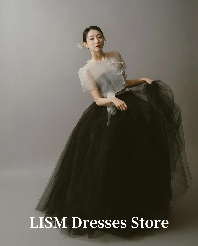 LISM فساتين زفاف كورية عتيقة على شكل حرف a لالتقاط الصور من التل الناعم ورقبة دائرية بطول الأرض فساتين سهرة لحفلات الزفاف كورسيهات مخصصة