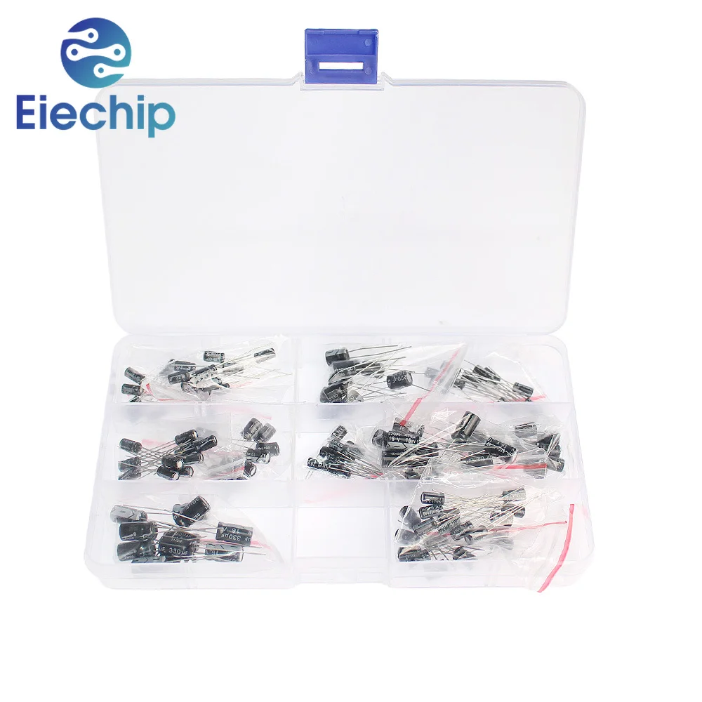 

120 шт., 12 видов электролитических конденсаторов, набор в ассортименте, 16 В/25 В/50 в, алюминиевые Радиальные электролитические конденсаторы