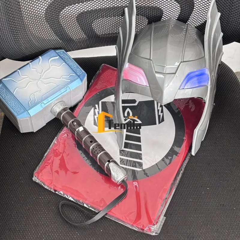 Superhero Thor LED Light Emitting Sound Helmet Mask Hammer Cosplay Accessories Cosplay Party Costume Props