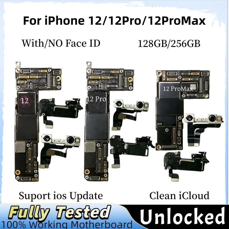 Fully Tested Unlocked Logic Board For iPhone 12 Pro Max Motherboard Support ios Update With/No Face ID Clean iCloud Mainboard