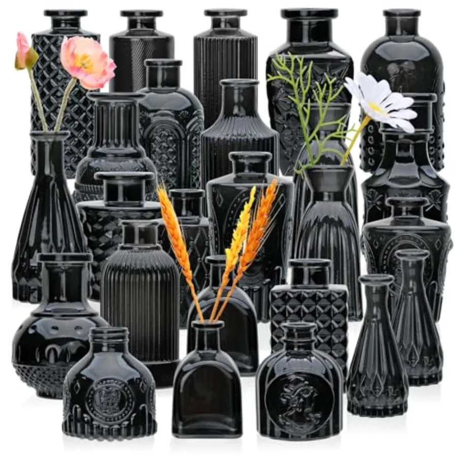 

Bud Vase Set of 25: Glass Vases - Small Cute Vintage Set for Flower Wedding Home Decorations