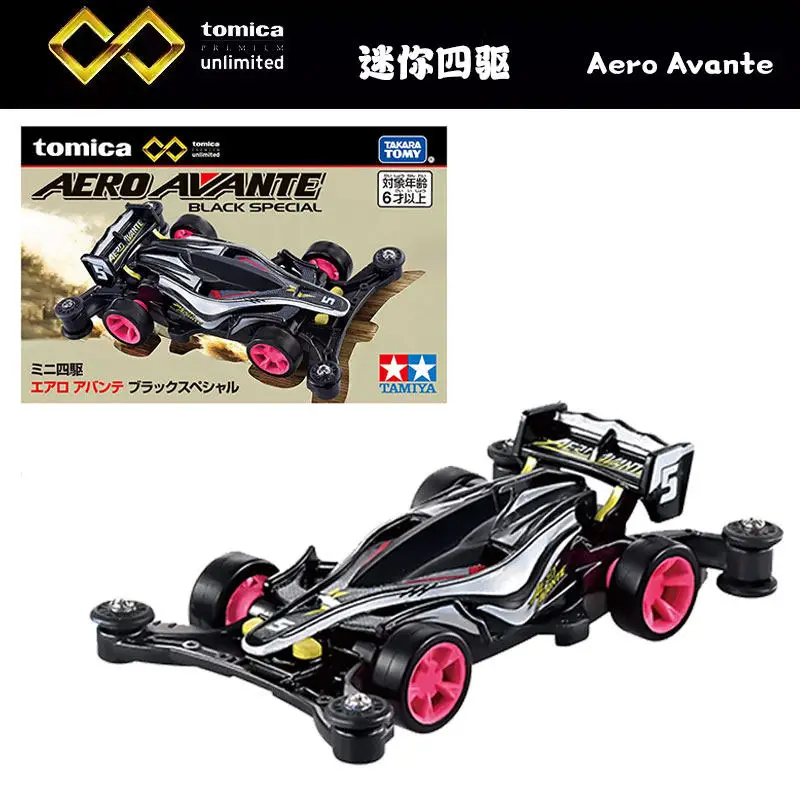 Takara Tomy Tomica Unlimited Tamiya Co Branded Aero Avante Black Special Mini 4WD Diecast Car Model For Kids Aged 6 And Above