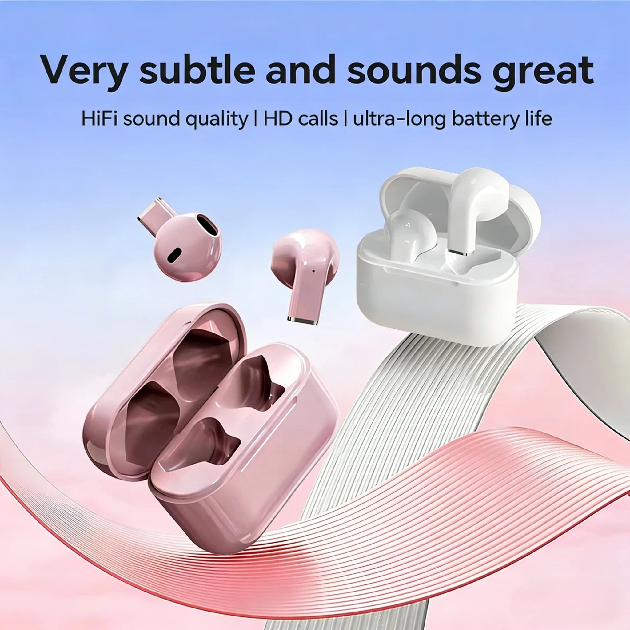 Mini Earphones Wireless Bluetooth Earbuds Long-Lasting TWS with Noise Cancellation Headphones Extended Battery Life for Sports