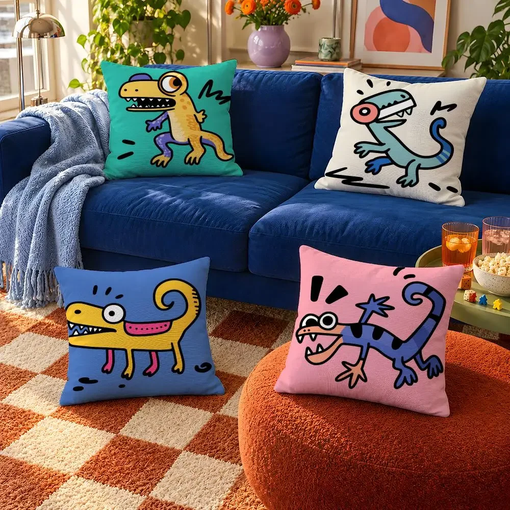 Art Cartoon Lizard Monsters Pop Graffiti Cushion Cover Throw Pillow Soft Short Plush Cozy Durable For Sofa Bedroom Home Decor