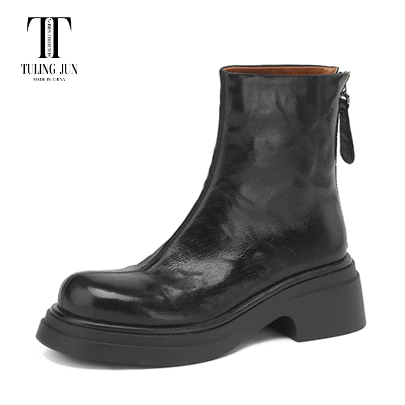 

TULING JUN2023 New Autumn Winter Rear Zipper Martin Boot Women's Boots Medium Heels Soft Comfort Simplicity Shoes For Women L