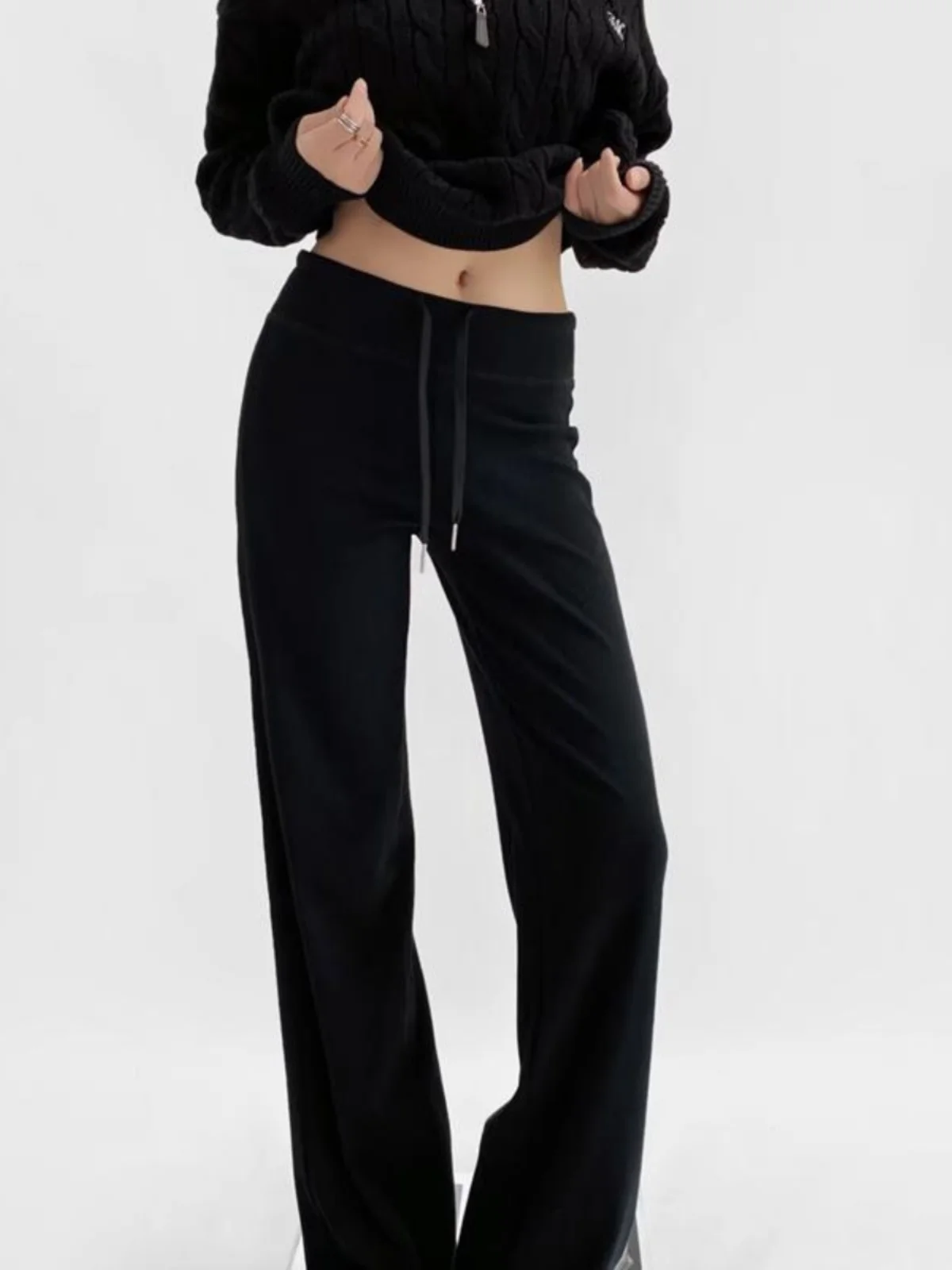 캐주얼 요가 스포츠 팬츠 여성 와이드 레그 팬츠 드레이핑 슬리밍 가을 겨울 그레이 롱 팬츠 루즈핏 바지