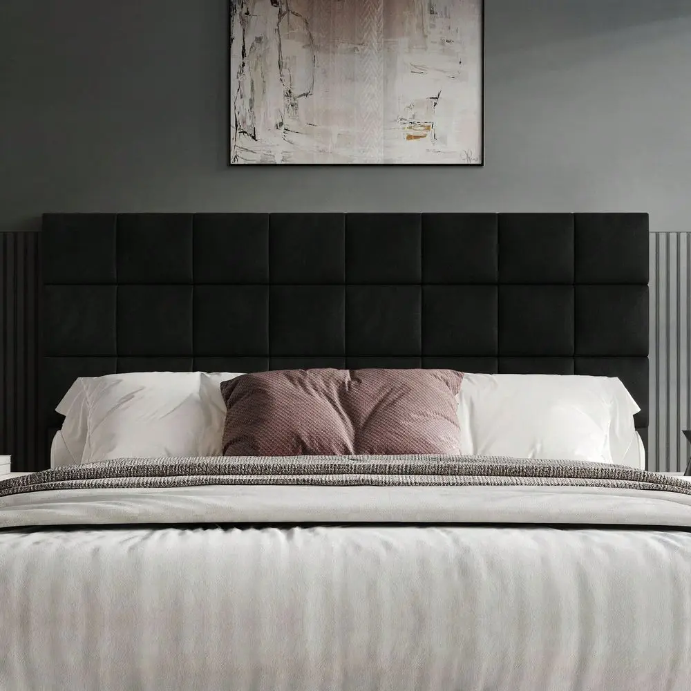 

Sqaure Tufted Velvet holstered Full Headboard, Black