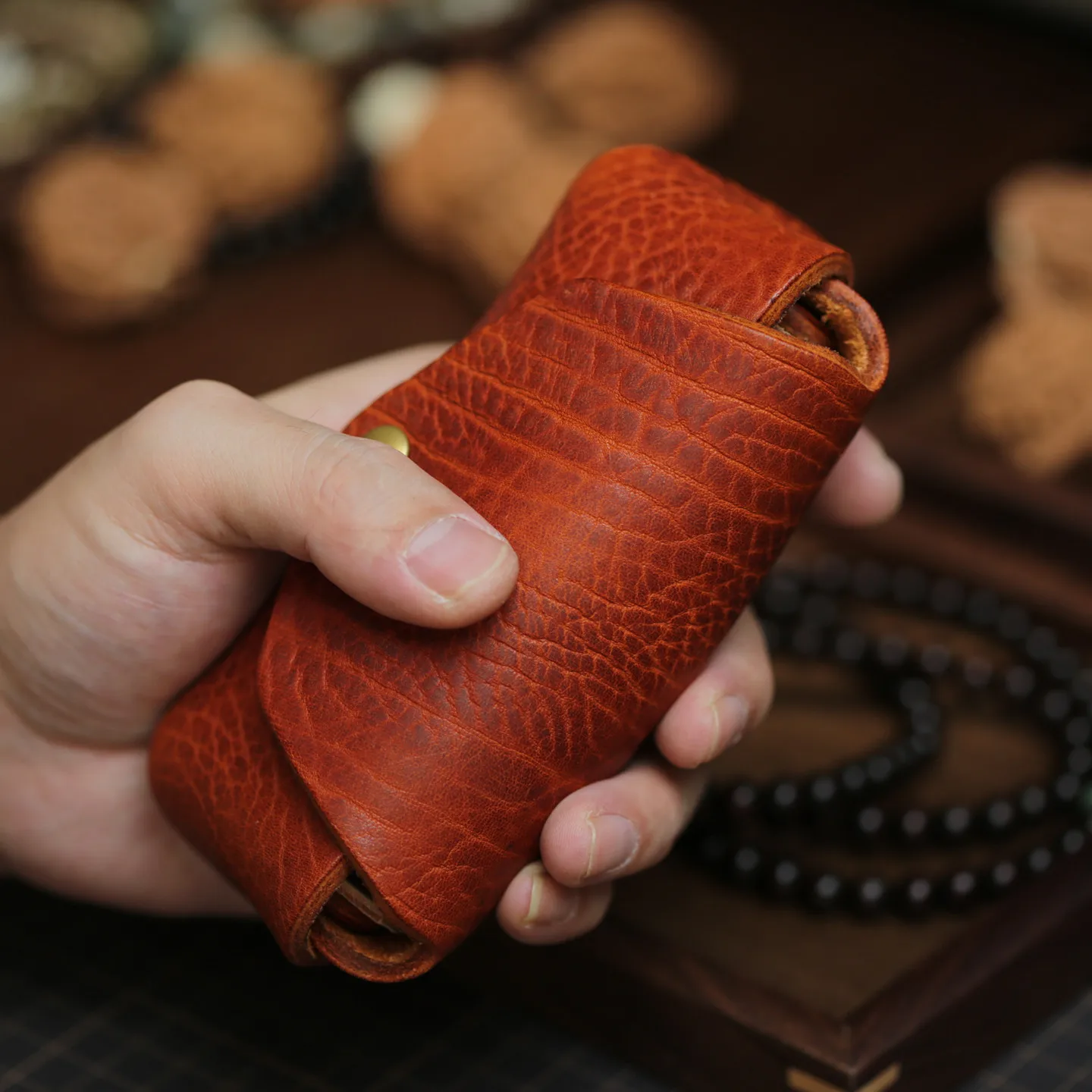  Coin Purse Walnut Storage Bag Top Layer Cowhide Leather Earphone Bag Functional Small Bag Wallet for Men And Women