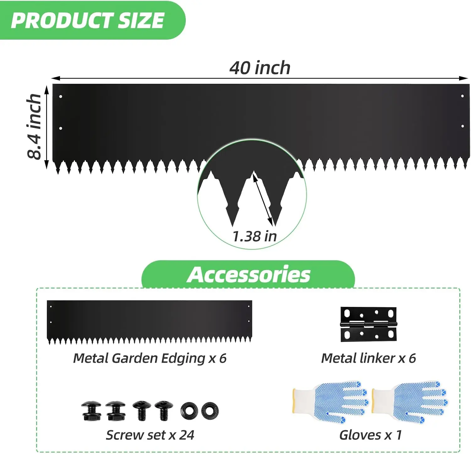 6pcs Metal Lawn Edging, 8.4"x40" Black Outdoor Yard Barrier, Landscape Edging, Black Steel Lawn Edging, Steel Landscape Border