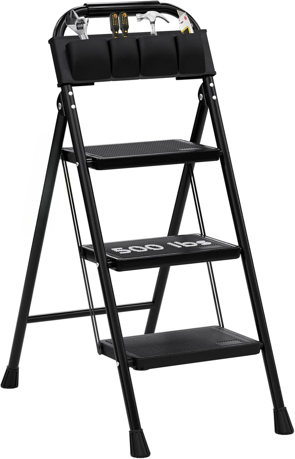 

Steel Ladder, Convenient Handgrip, Lightweight, Portable Steel Step Stool for Household, Kitchen (Matte Black)