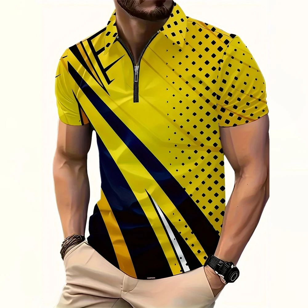 

Красочная рубашка поло в полоску с 3D принтом для мужчин, футболки с короткими рукавами и геометрическим узором, летние повседневные топы с лацканами, футболки большого размера