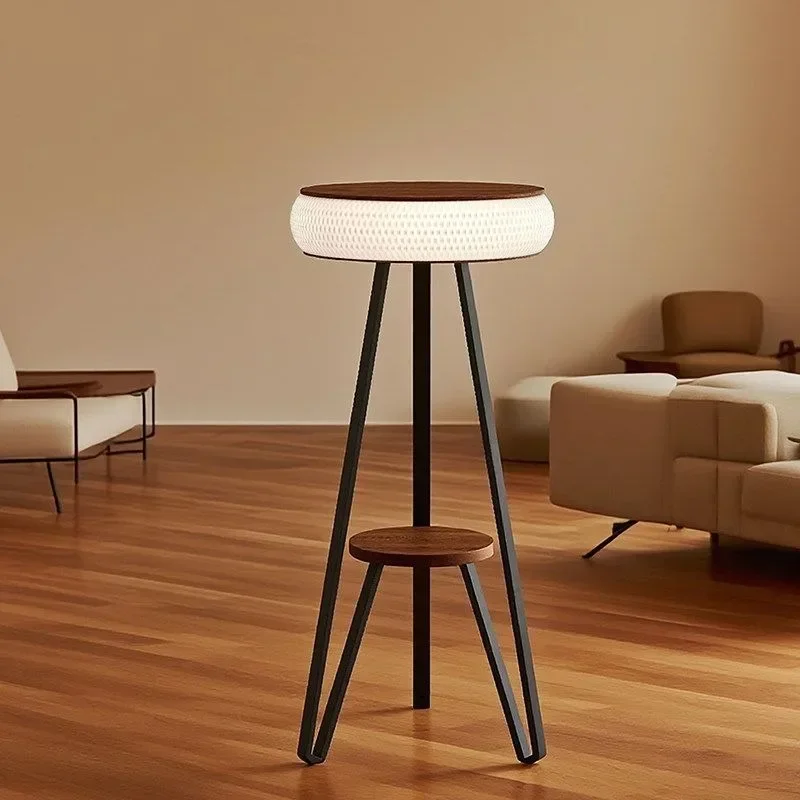 Retro floor lamp, antique shelf integrated lamp, ambient lamp next to living room sofa