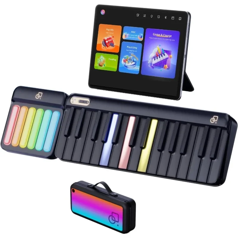 

Smart Piano keyboard with Colored Light-up Keys, Smart Interactive Sing-Along Chords Free Lessons Games Portable Bag for Outdoor