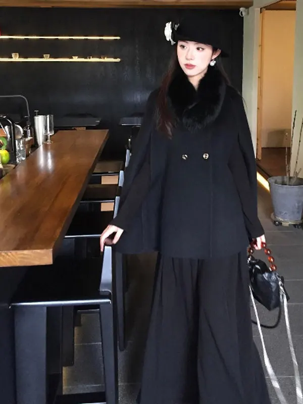 

Hebden Sle Double-Sided Woolen Coat Korean Loose Fit Unique Outerwear Winter Faionable Commute Long Sve High Collar