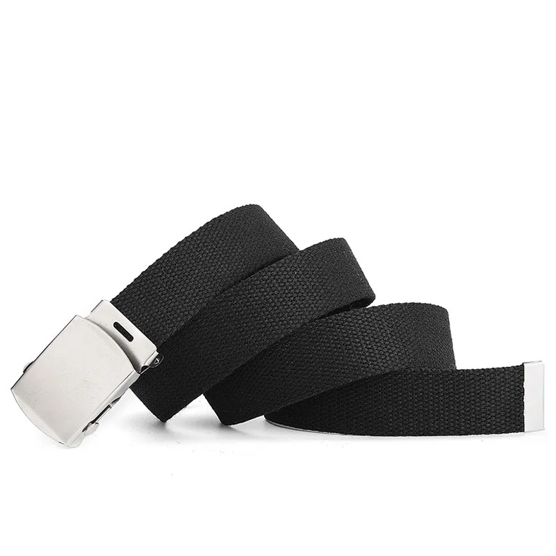 ZLY 2022 New Fashion Belt Men Women Canvas Material Alloy Metal Silver Buckle Casual Hiking Jeans Style Trend Versatile Unisex