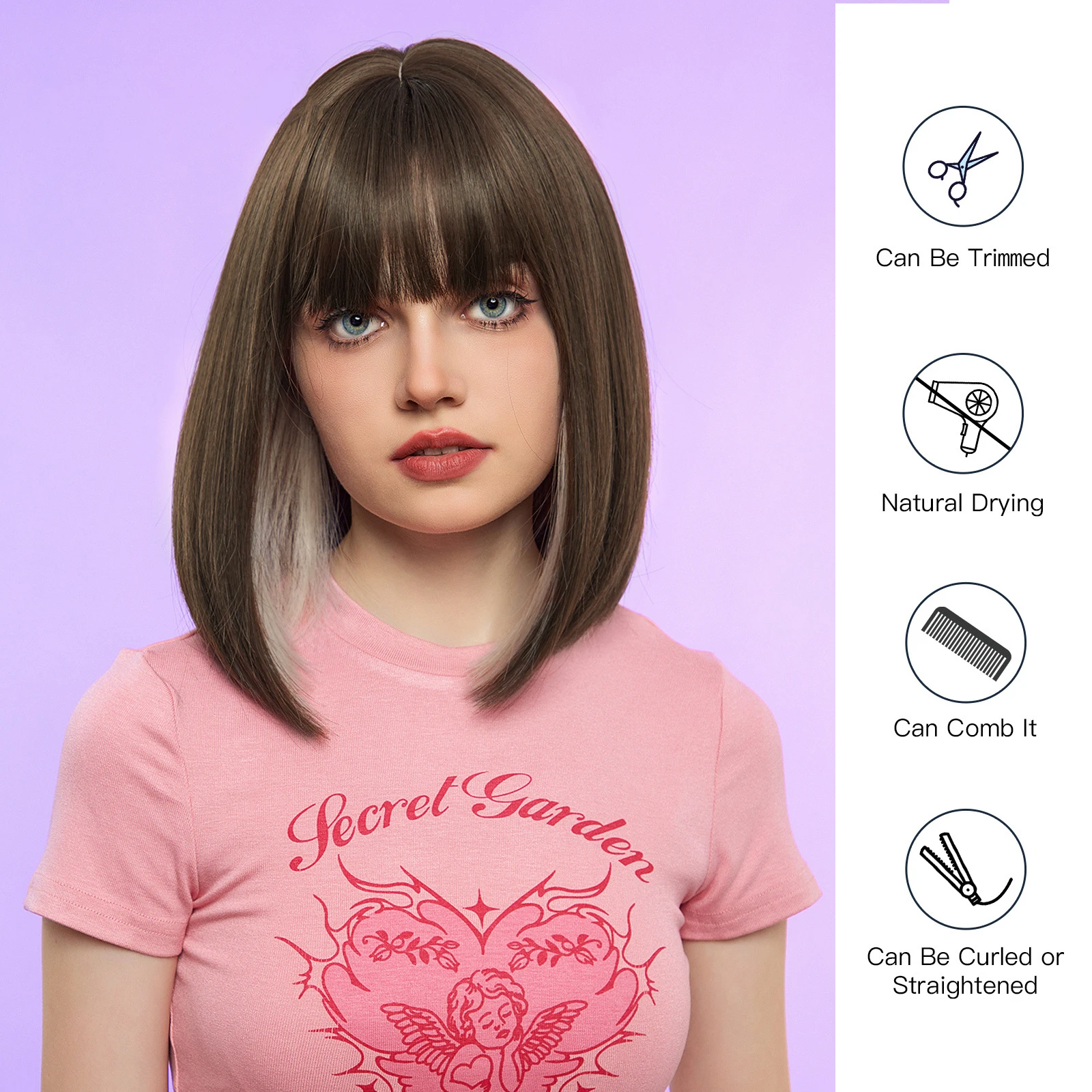 

Wig for women, short hair, dyed full head set style, medium long hair, wavy hair, natural simulation of human hair