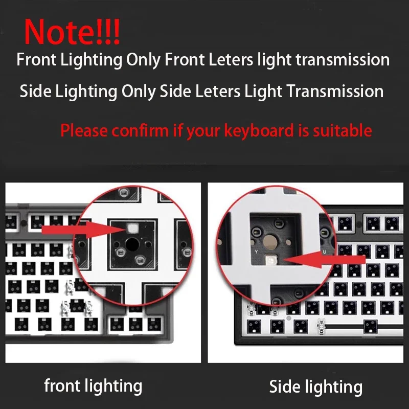 Profil OEM Gradien Sisi Dicetak Bersinar Melalui Keycaps PBT Double Shot Keycap Untuk Mechanical Gamer Keyboard Hitam Abu-abu Key Caps