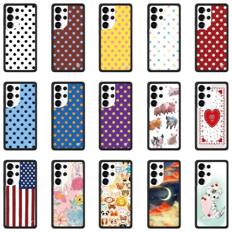 Wildflower INS Polka dot Phone Case for Samsung S23 S24 S25 Ultra S25 S26 Ultra Cute Kitten Pig America flag Cover﻿﻿﻿﻿﻿﻿﻿﻿﻿﻿﻿﻿﻿