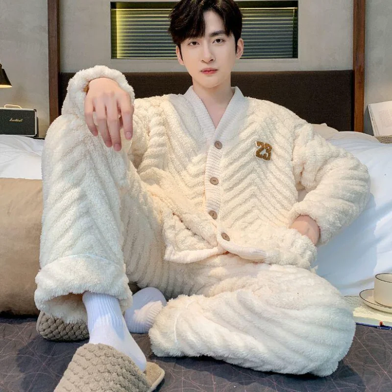 رجل الملابس الشتوية Y2K منامة الرجال ملابس الخريف الشباب لباس غير رسمي ملابس الحمام الفانيلا نمط جديد موضة 2 قطعة/المجموعة Homewear #2