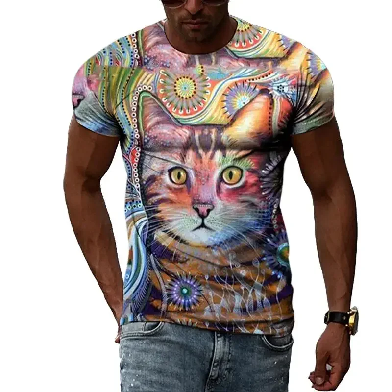 Summer Fashion Cat Picture T-Shirts For Men Casual 3D Print Tees Hip Hop Personality Round Neck Short Sleeve Tops