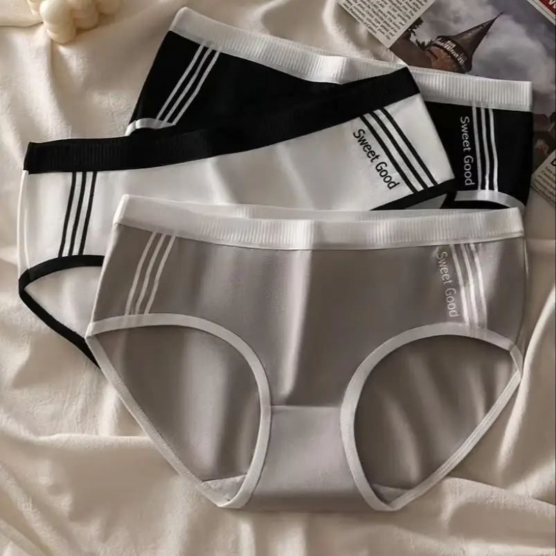 Conjunto de 3 bragas de algodón sin costuras para mujer, ropa interior femenina sexy, ropa interior de cintura media para mujer, bragas, lencería deportiva cómoda
