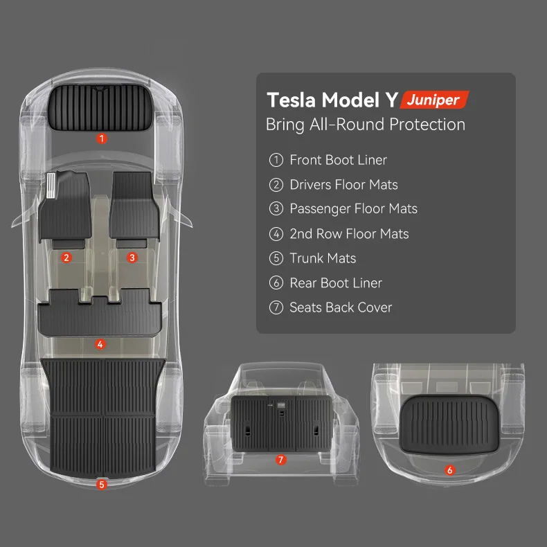 YZ Für Tesla Model Y Juniper 2025-2026 TPE Auto-Fußmatten mit Metallpedalen Kofferraummatte Set Vier Jahreszeiten Wasserdicht Rutschfest – Detail 4