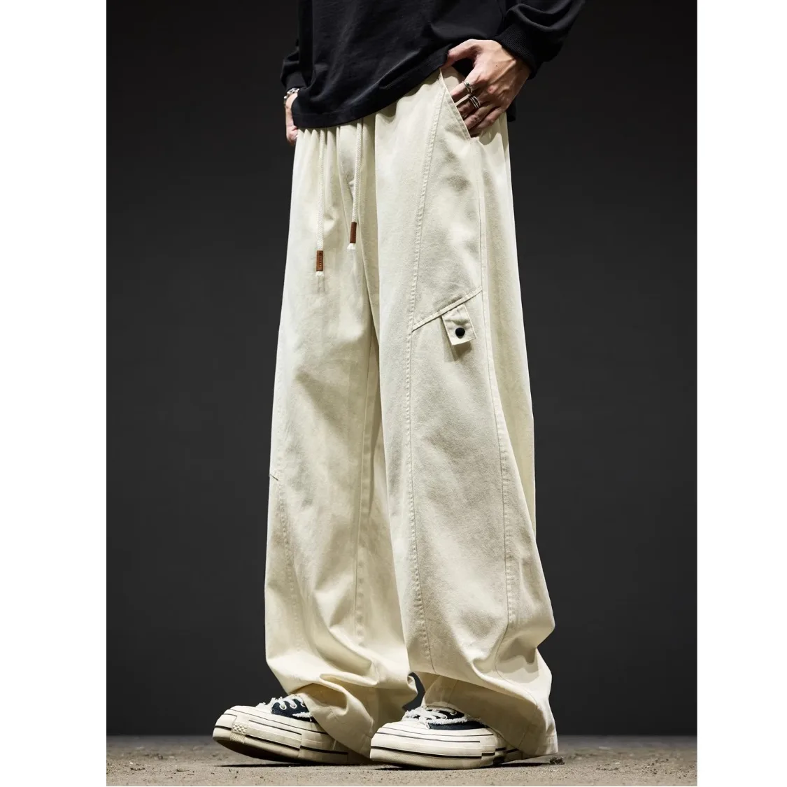 

Youth Casual Pants Men's American Trendy Brand Embroidered Label Loose Straight Leg Thin Workwear Trousers Wide Leg Pants