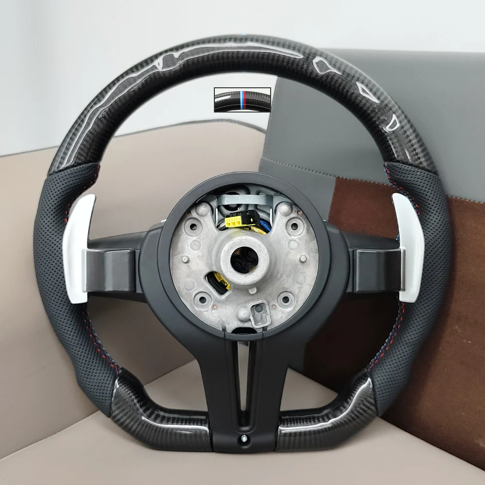 Carbon Steering Wheel For F20 F21 F10 F11 M3 F30 F15 F16 F25 M5 F06 F07 F12 E90 E90 X5 E70 E87 E81 Carbon Perforate Leather Stripe M Sport view 5