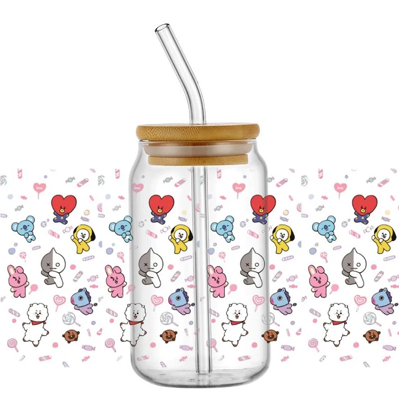 Miniso  Selfadhesive Cup Stickers Mix Cartoon Characters 3D Waterproof UV DTF Libby Wraps for 16oz Glasses