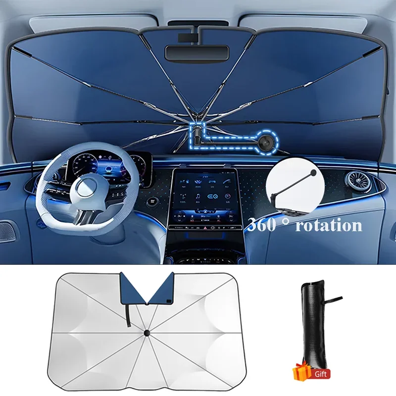 Sombrinha para Carro com Proteção Solar 360 °   Protetor Solar para Janela Frontal com Cabo Flexível Rotativo, Proteção UV, Acessórios de Carro para o Verão