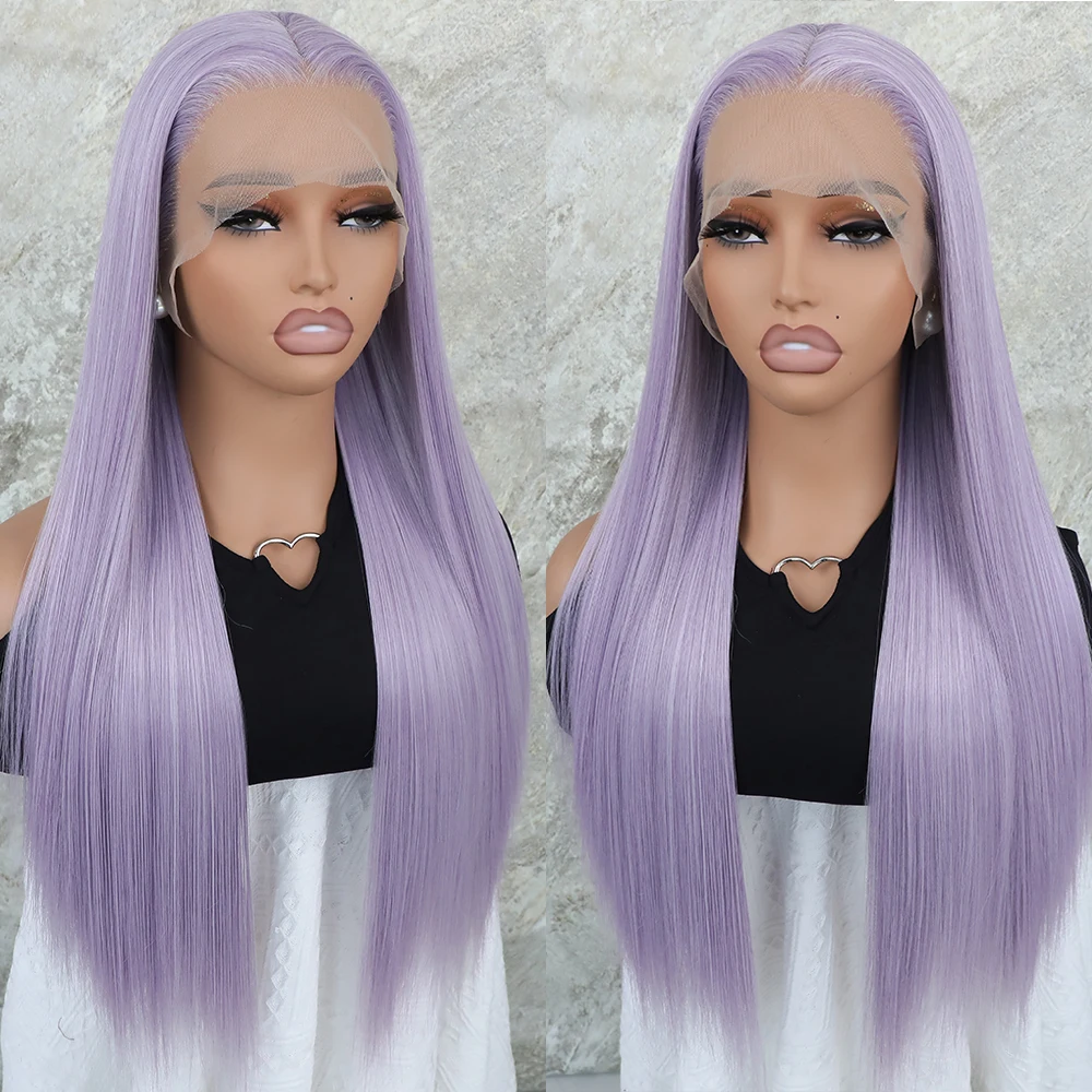 Apolaurel Synthetic Light Purple Long Hair Wigs 13X4 Purple Straight Synthetic Lace Front Wig Pre Plucked Heat Resistant Cosplay