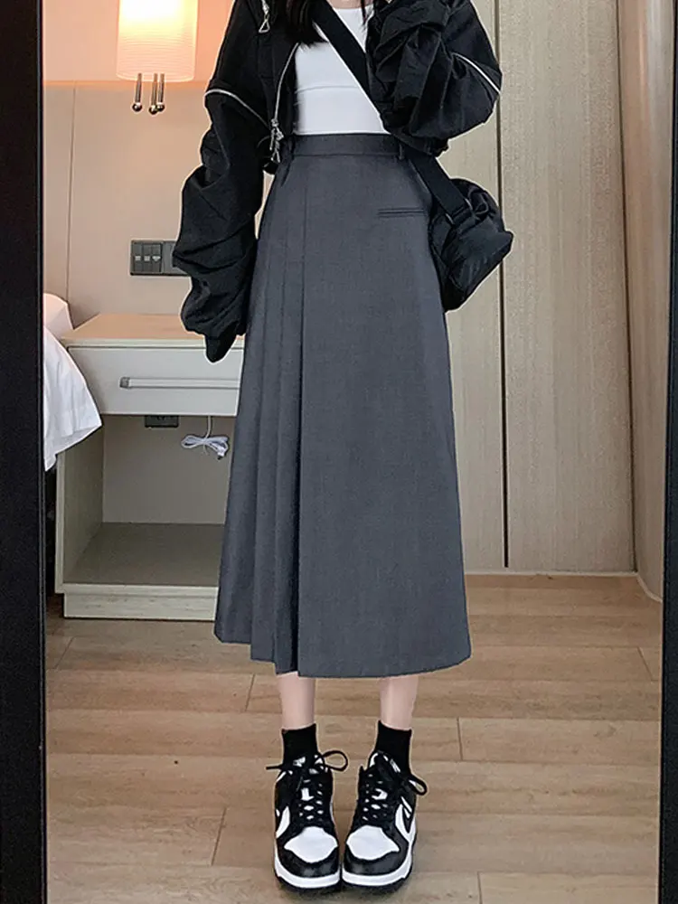 

Женская плиссированная юбка А-силуэта с высокой талией, новая коллекция Весна-Лето, повседневный дизайн, миди-длина, юбка-солнце