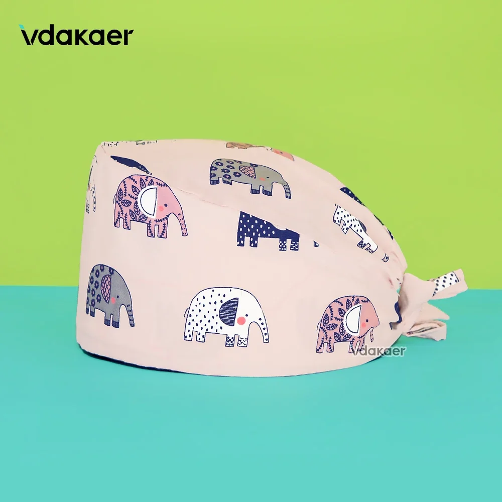 Cute Pink Elephant Printed Nurse scrub Hat uniform nurse women surgery cap medical accessories scrub cap