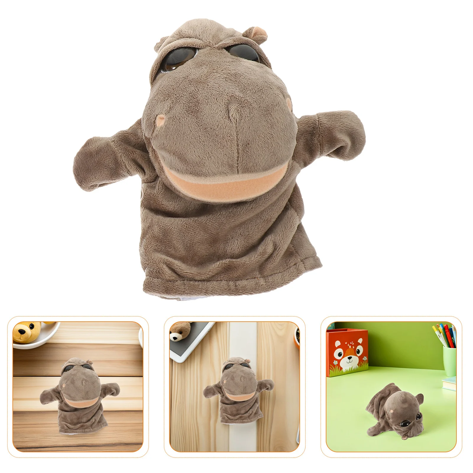 Fantoche interativo de mão de hipopótamo para crianças, design animal realista com boca móvel, ideal para brincar educacional