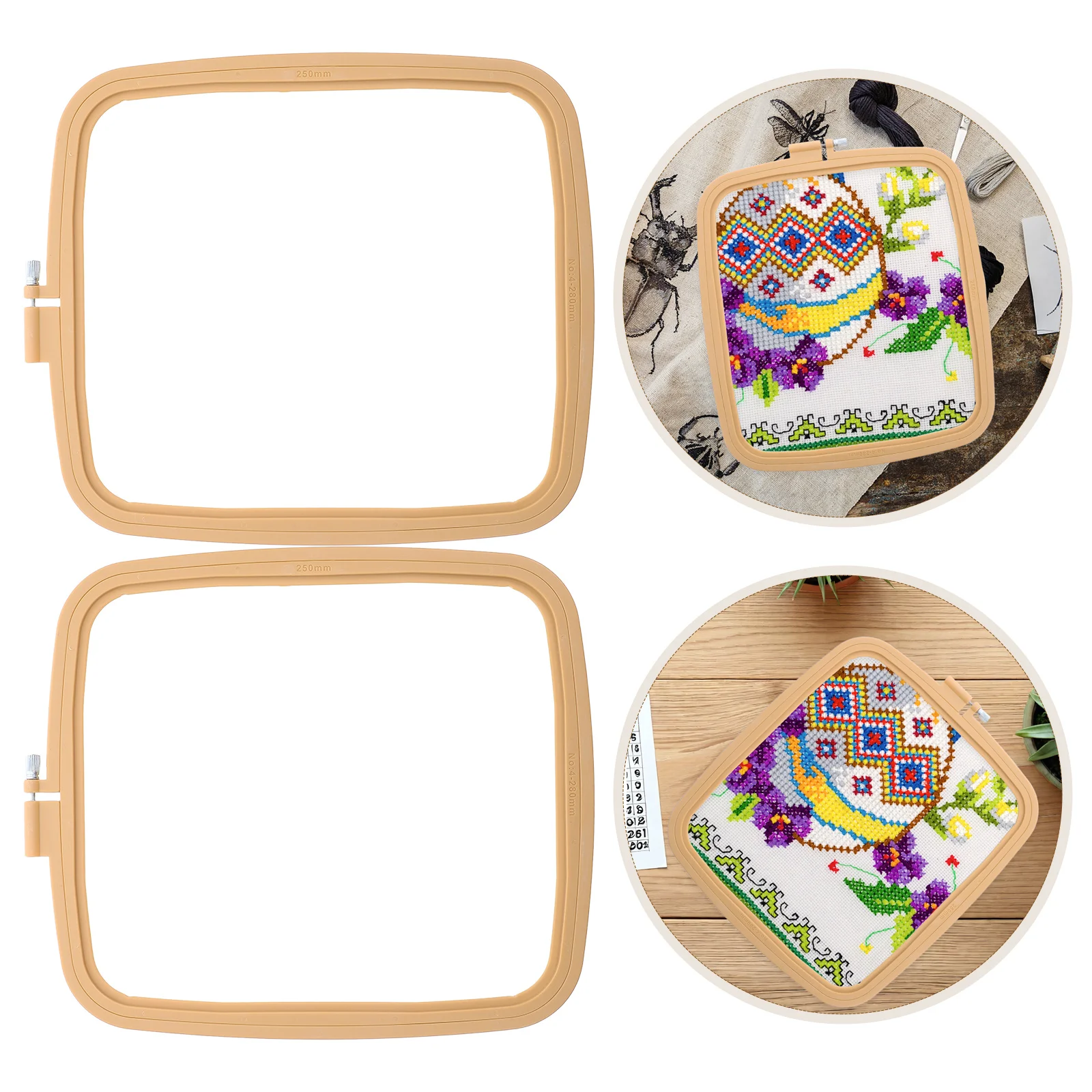 

2 Pcs Embroidery Frame Cross Stitch Hoop Decorative Prop Display Craft Box Square