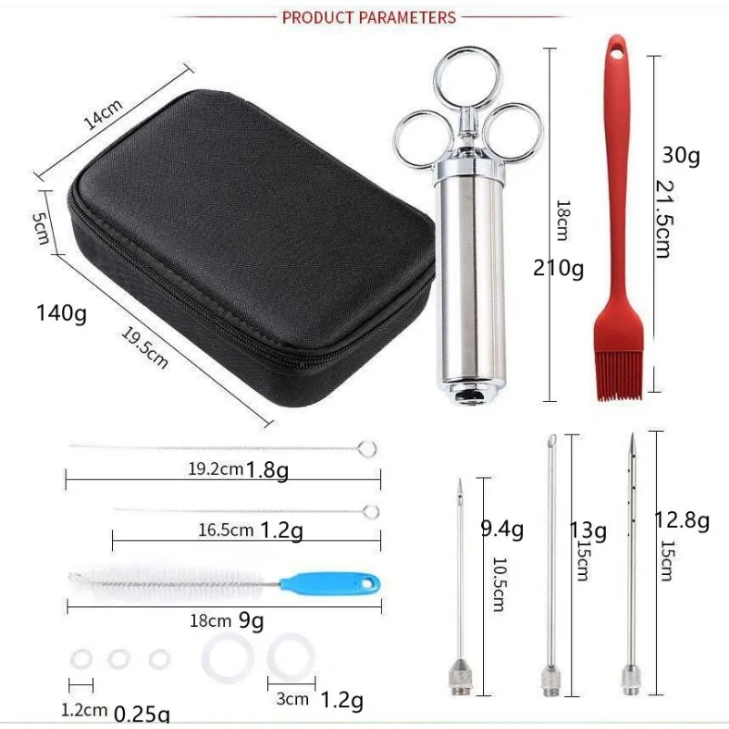 

2OZ Stainless Steel Meat Syringe Kit Roast Turkey Barbecue Sauce Flavor Needle Spice Syringe Cooking Send Brush BBQ Tools