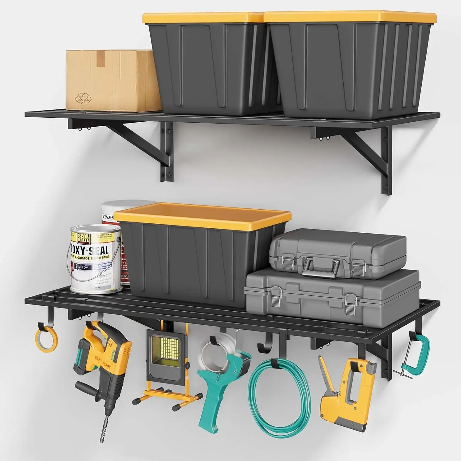 

2-Pack 2x4ft Heavy Duty Garage Shelving, 2' x 4' Garage Wall Shelving Wall Mounted 400LB Capacity Garage Storage Rack with Hooks
