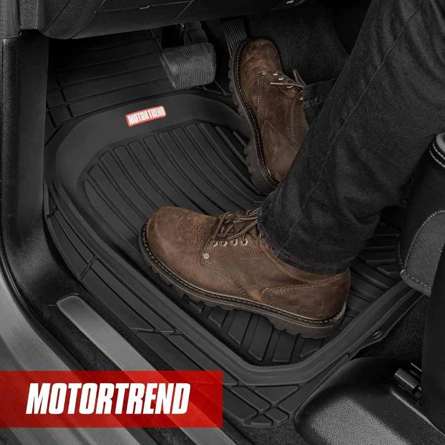 FlexTough Deep Dish Plus Rubber Car Floor Mats with Trunk Mat Cargo Liner Front Rear Combo Set for Most Cars SUV Vans Coupes Se