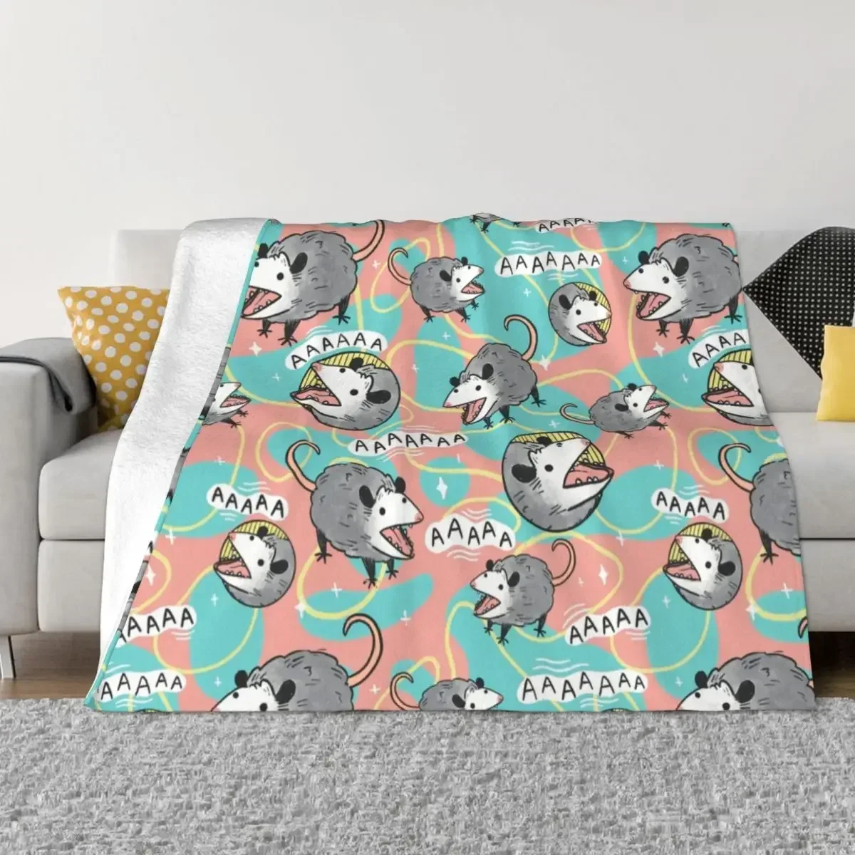 

3D Print Blanket Opossum Screm Pattern Blanket Fleece Summer Autumn Winter Possum Animal Soft Throw Home Bedroom Blanket