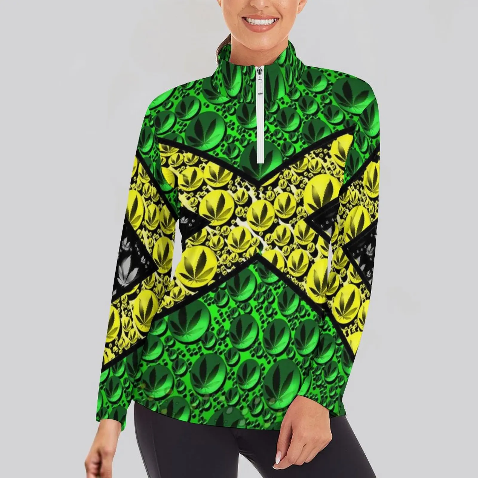 Women's Outdoor Running Fitness Wear T-shirt Long Sleeved Jamaican Flag Yoga Shirt Gym Push Up Workout