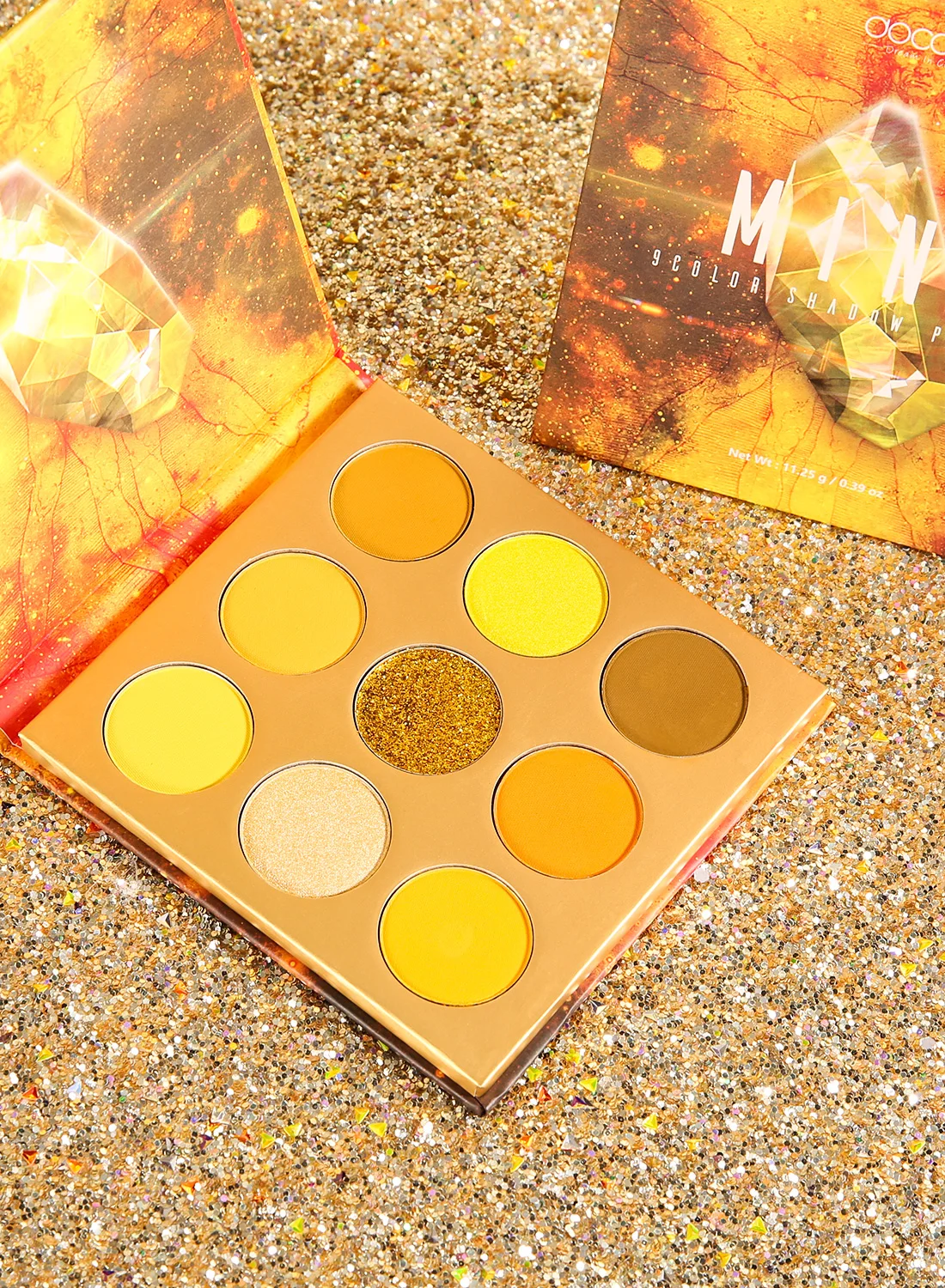 Docolor 9 Color Eyeshadow Palette Yellow Gemstone Matte Shimmer Glitter Waterproof Long Lasting Blendable Powder Smokey Makeup