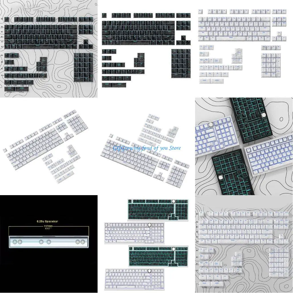 

H9EB Elegant Translucents Front Engraveds Backlits Keycap 135Pcs Comfort Height Transparents Line for Mechanical Keyboards