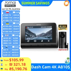 70mai Dash Cam 4K A810S HDR IMX678 Supercapacitor 4G LTE Remote Control Wi-Fi 6 Voice Control GPS ADAS Car Camera 70mai A810S