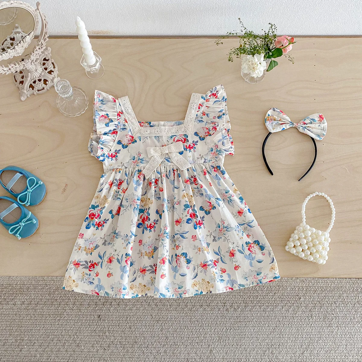

2026 Early Summer Korean Style Toddler Girl Princess Dress Fly Sleeve Ruffle Casual Party Sweet Outfit for Kids 2-6Y
