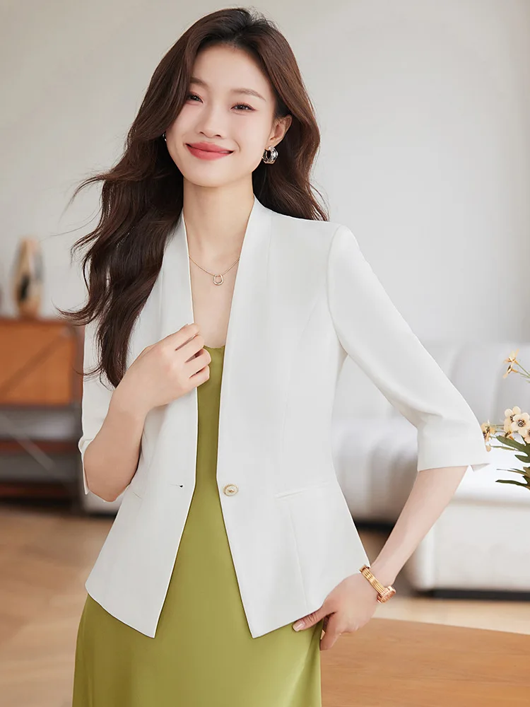 Women's Three-Quarter Sleeve Suit Jacket Summer2024New Temperament Leisure Small Slim Fit Thin Looking Suit Top