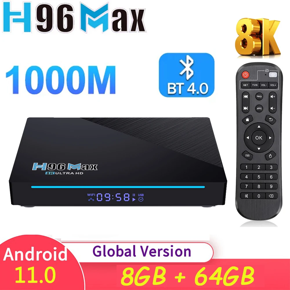 H96 MAX RK3566 Android 11 TV Box DDR4 8GB RAM 64GB ROM 2.4G/5G Dual Wifi 1000M Support 4K 8K HD BT Set Top Box Media Player