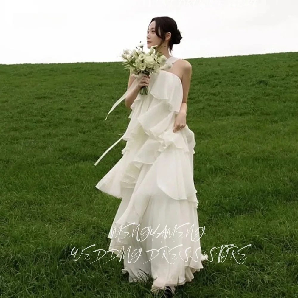 ZHUISHU 심플 홀터 A라인 웨딩드레스 한국 포토 촬영용 오간자 민소매 코르셋 브라이덜 가운 롱 티어드 맞춤형