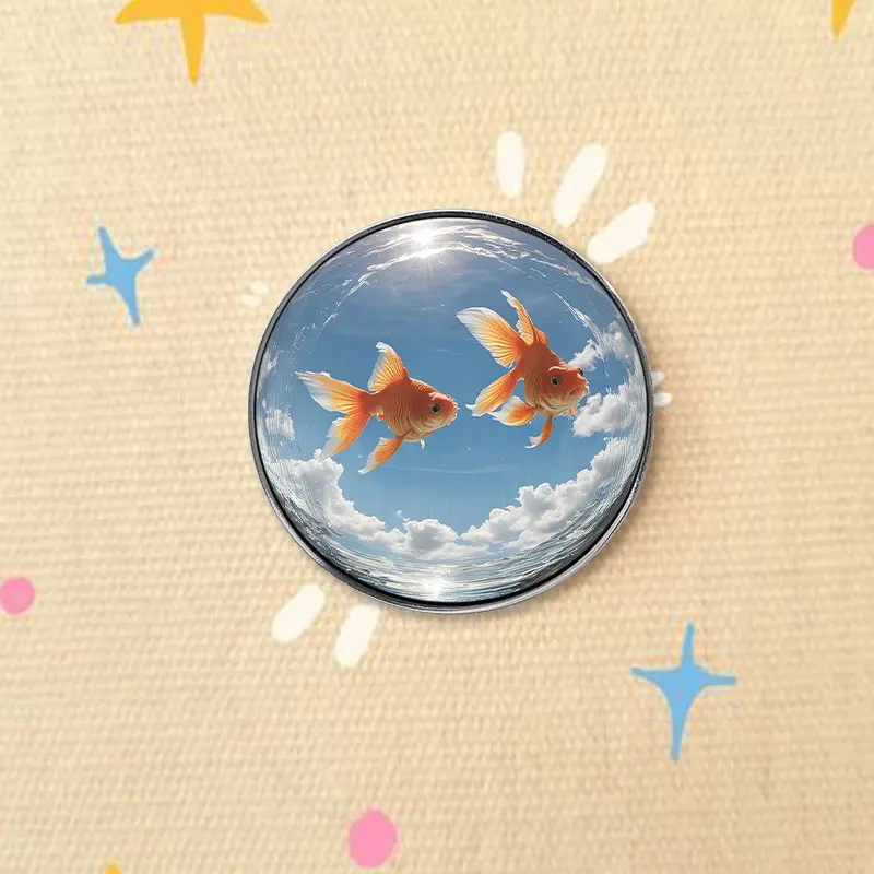 Bubble Goldfish UV Printing Badge Sky Aquatic Scene Pin Vivid Accessory Brooch Lapel Badge Jewelry Gift For Friends