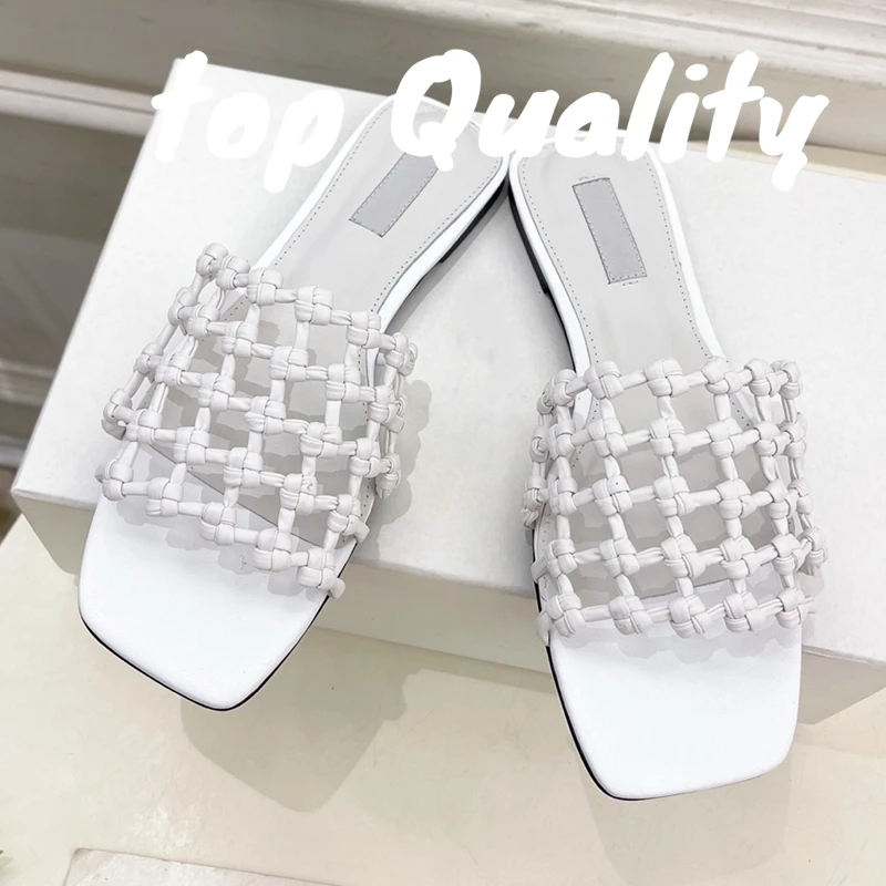 

Summer sandals Women's sandals Women's square toe woven shoes leather material Fashion shoes Solid color